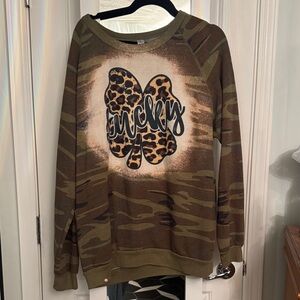 Camo Lucky Sweatshirt with Leopard Print St Patrick’s